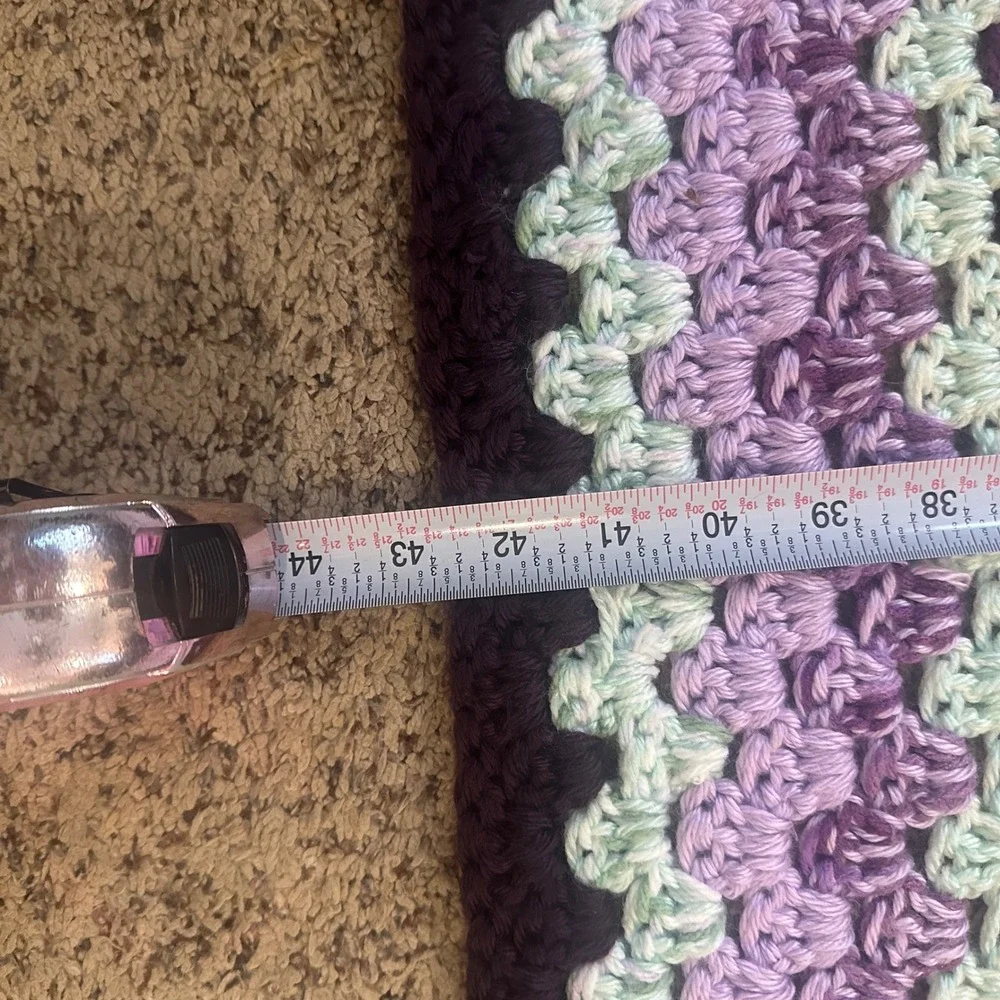 Crochet Granny Square Blanket Purple Mint‎ Green Throw 44x44 Vintage Style